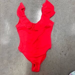 Red ruffle one piece swimsuit